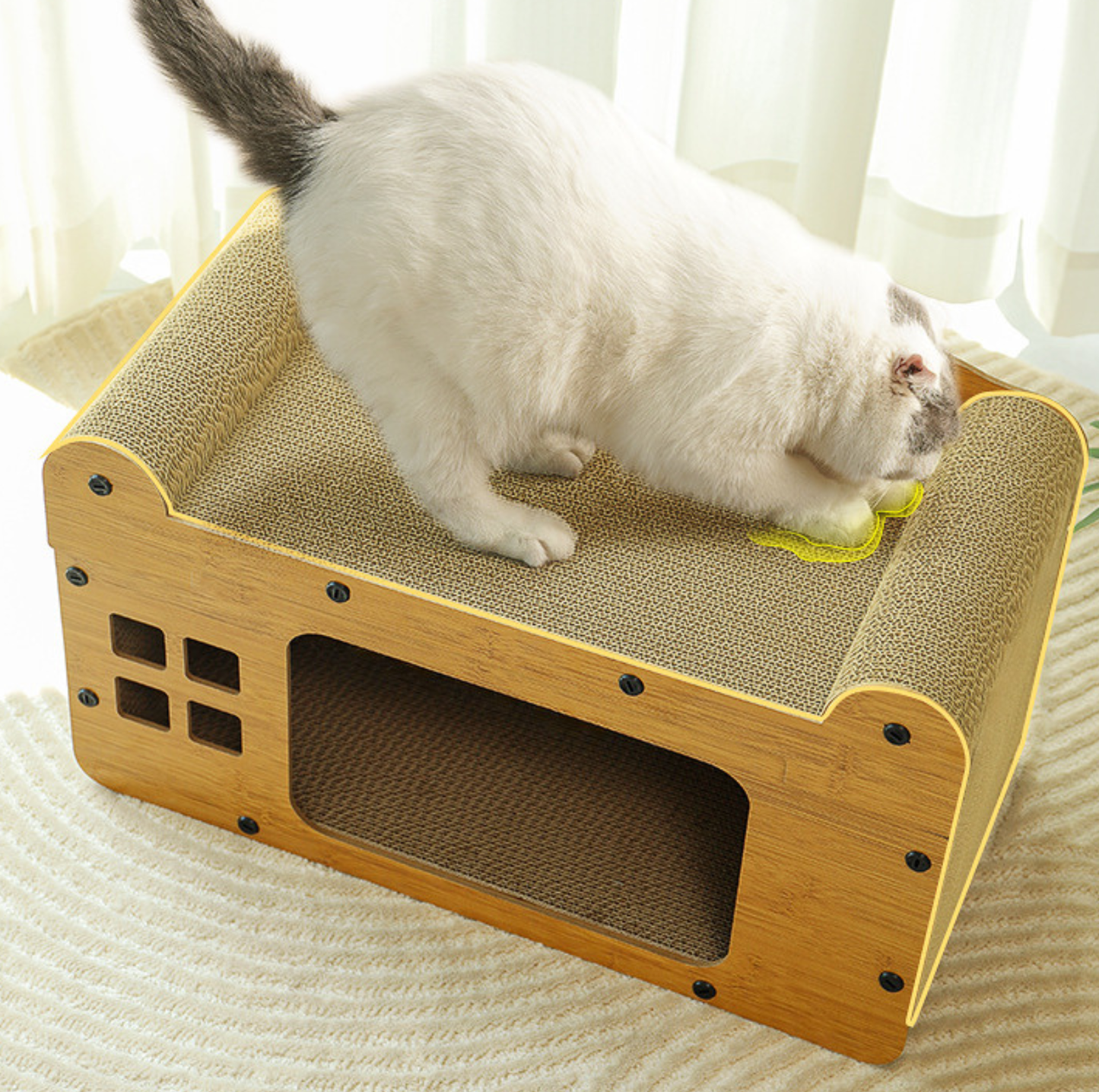 Split Double-Level Corrugated Cardboard Cat Scratcher House