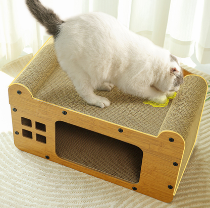 Split Double-Level Corrugated Cardboard Cat Scratcher House
