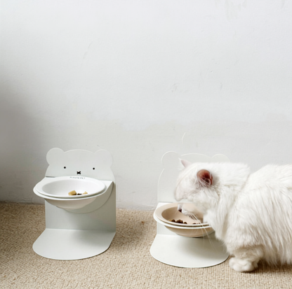 Magnetic Adjustable Elevated Ceramic Pet Bowl with Bear-Shaped Stand