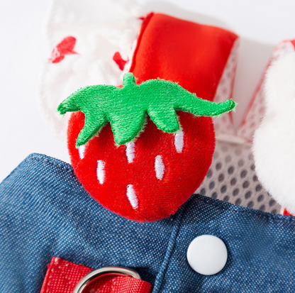 Denim Strawberry Suspender Pet Dress for Cats & Small Dogs