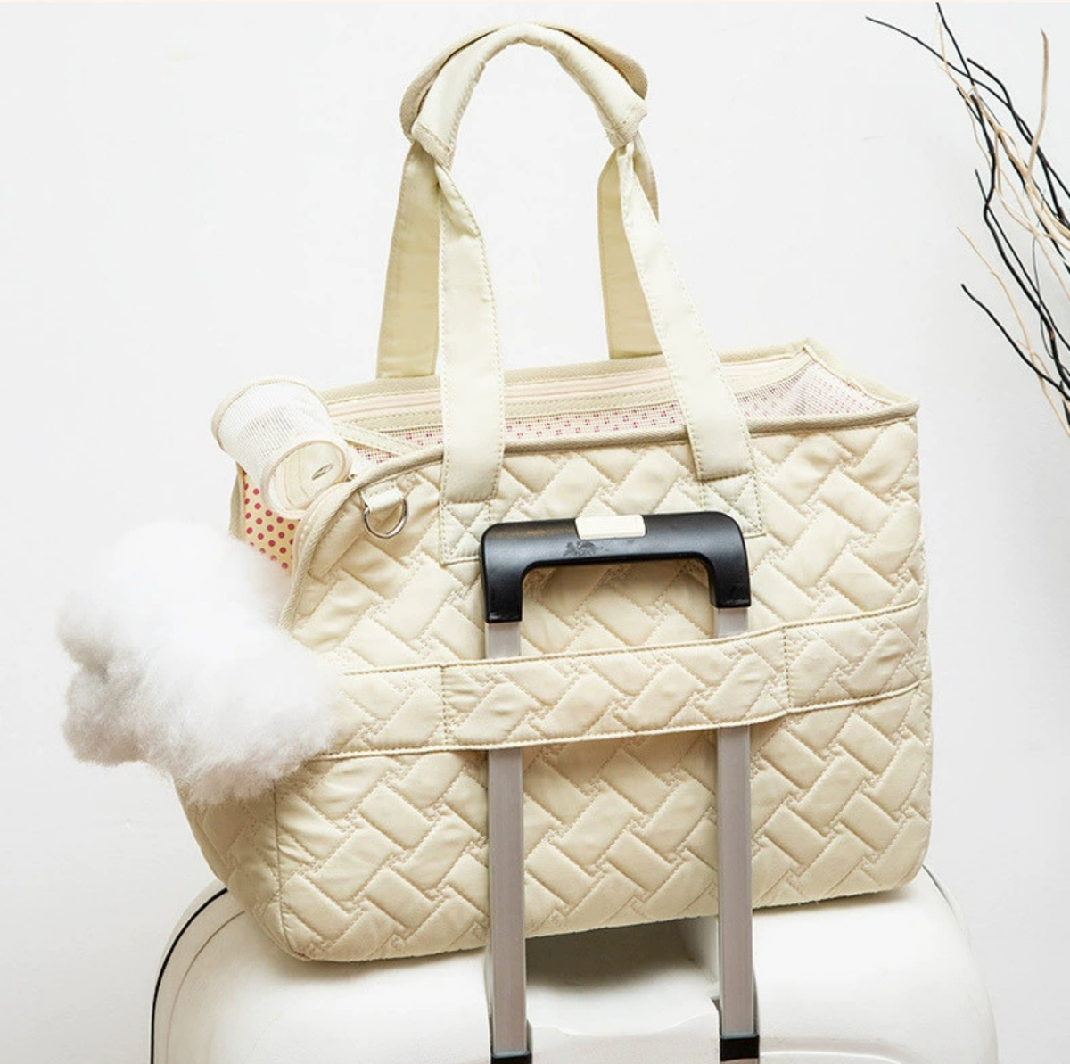 Quilted Side-Opening Pet Carrier Bag with Safety Tether