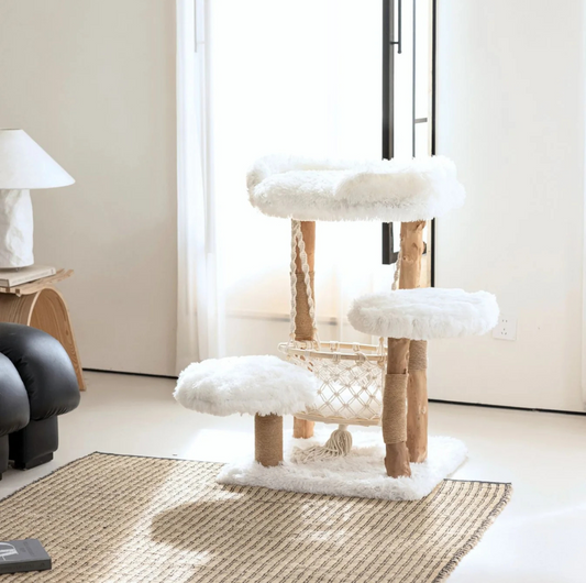 Purrista Natural Wood Hammock Cat Tree - 3 Level