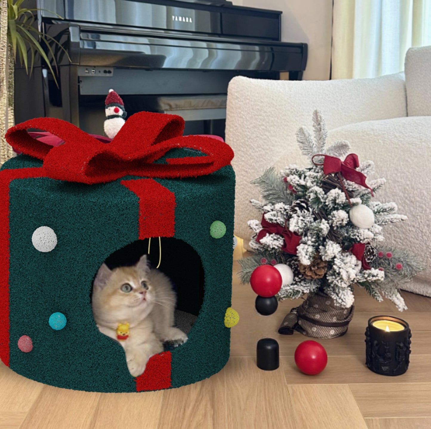 Christmas Gift Box Shaped Cat Bed