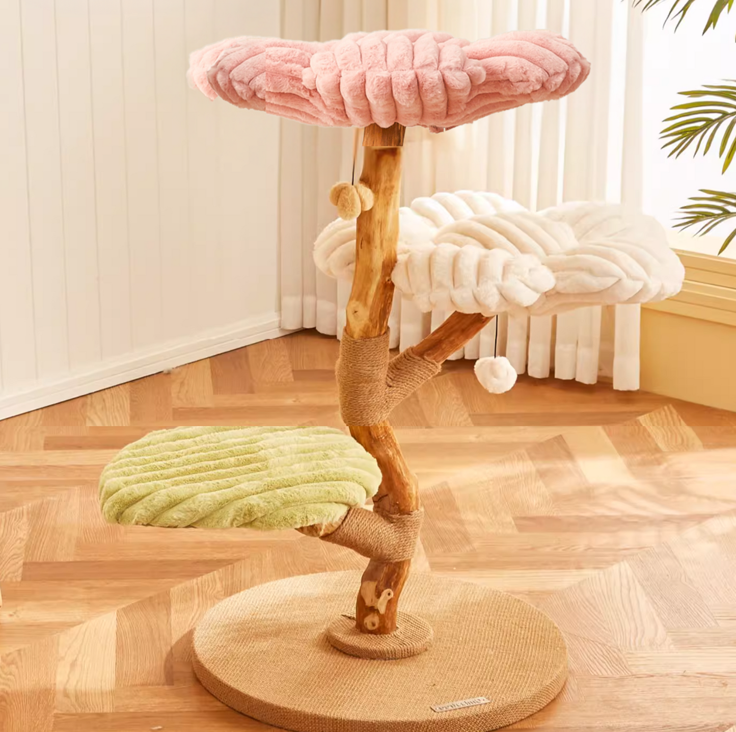 Cmisstree Flower-Inspired Wooden Cat Climbing Tree - Natural Fruitwood Comfort