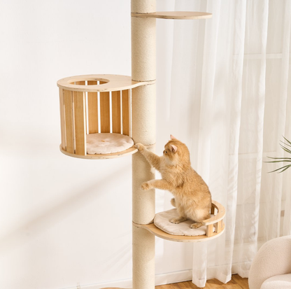 Adjustable Ceiling-Mounted Wooden Cat Tree - V02 (250-300cm)