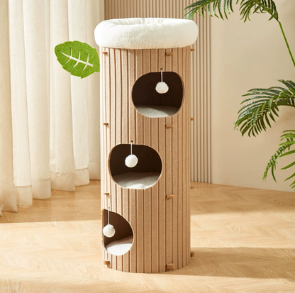 Tree Trunk Styled Felt Cat Barrel Tower