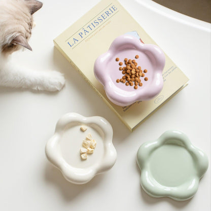 Flower-Shaped Ceramic Pet Food Plate Cat Bowl