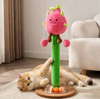 Plush Character Cat Scratching Post with Dangling Toys and Track Ball