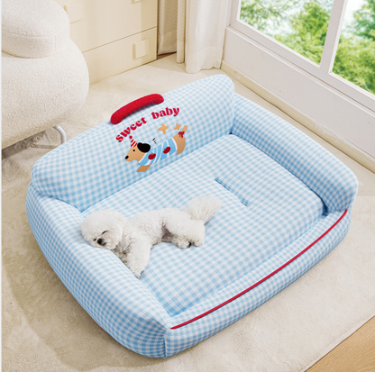 Gingham Sofa-Style Pet Bed – Soft, Supportive & All-Season Comfort