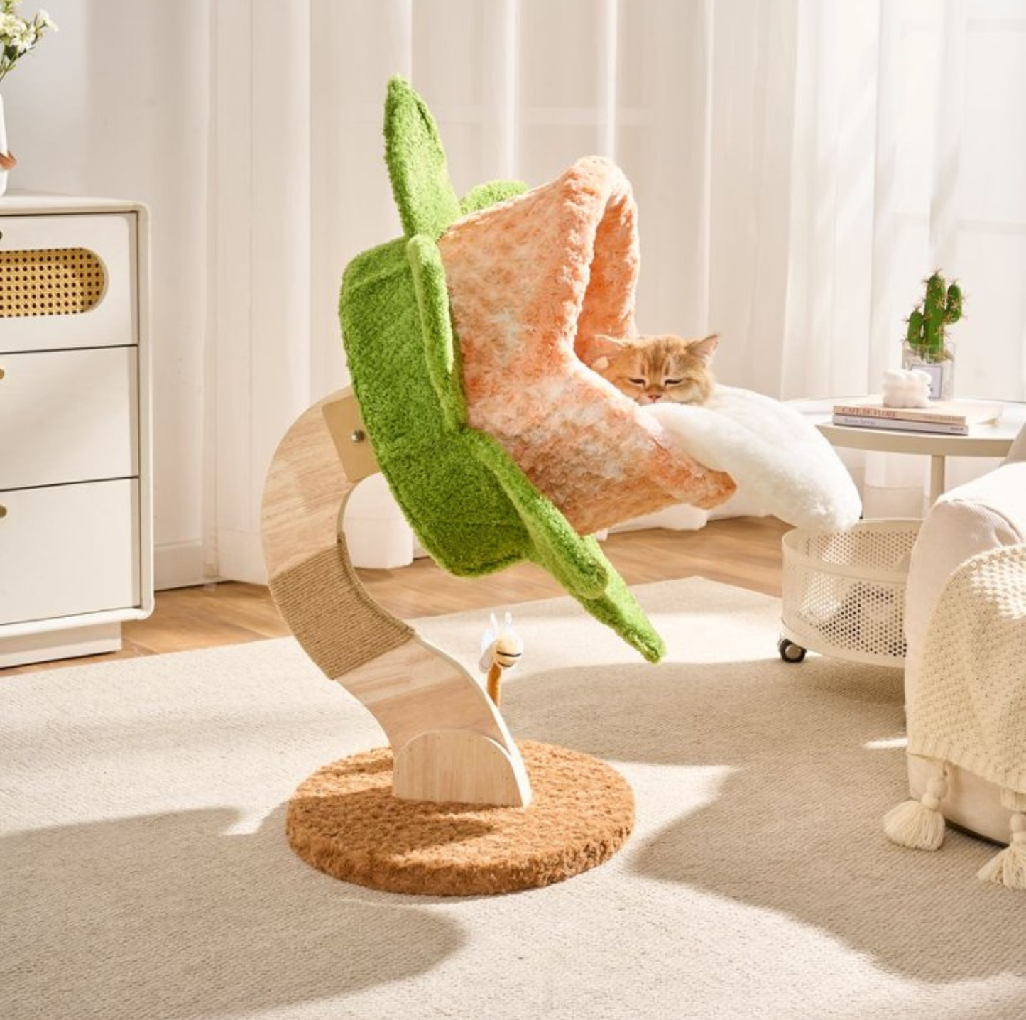 Chomper Bloom Cat Tree with Sisal Scratcher & Spring Toy – Orange