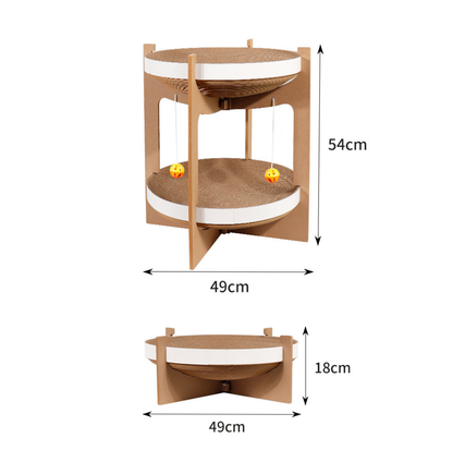 Double-Layer Cat Scratcher Lounge Tower with Hanging Toys