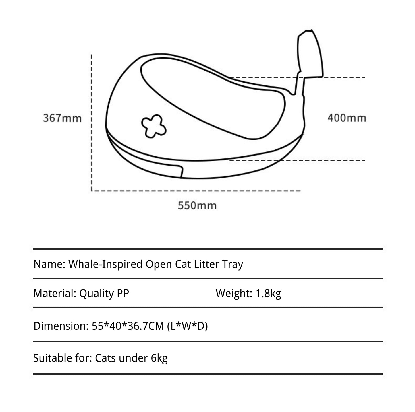 Whale-Inspired Open Cat Litter Tray With Scooper