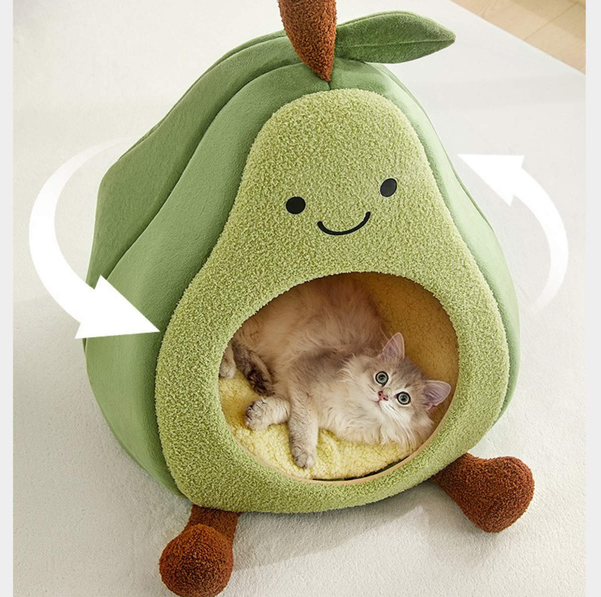 Avocado Enclosed Cat Bed with Double-Sided Cushion
