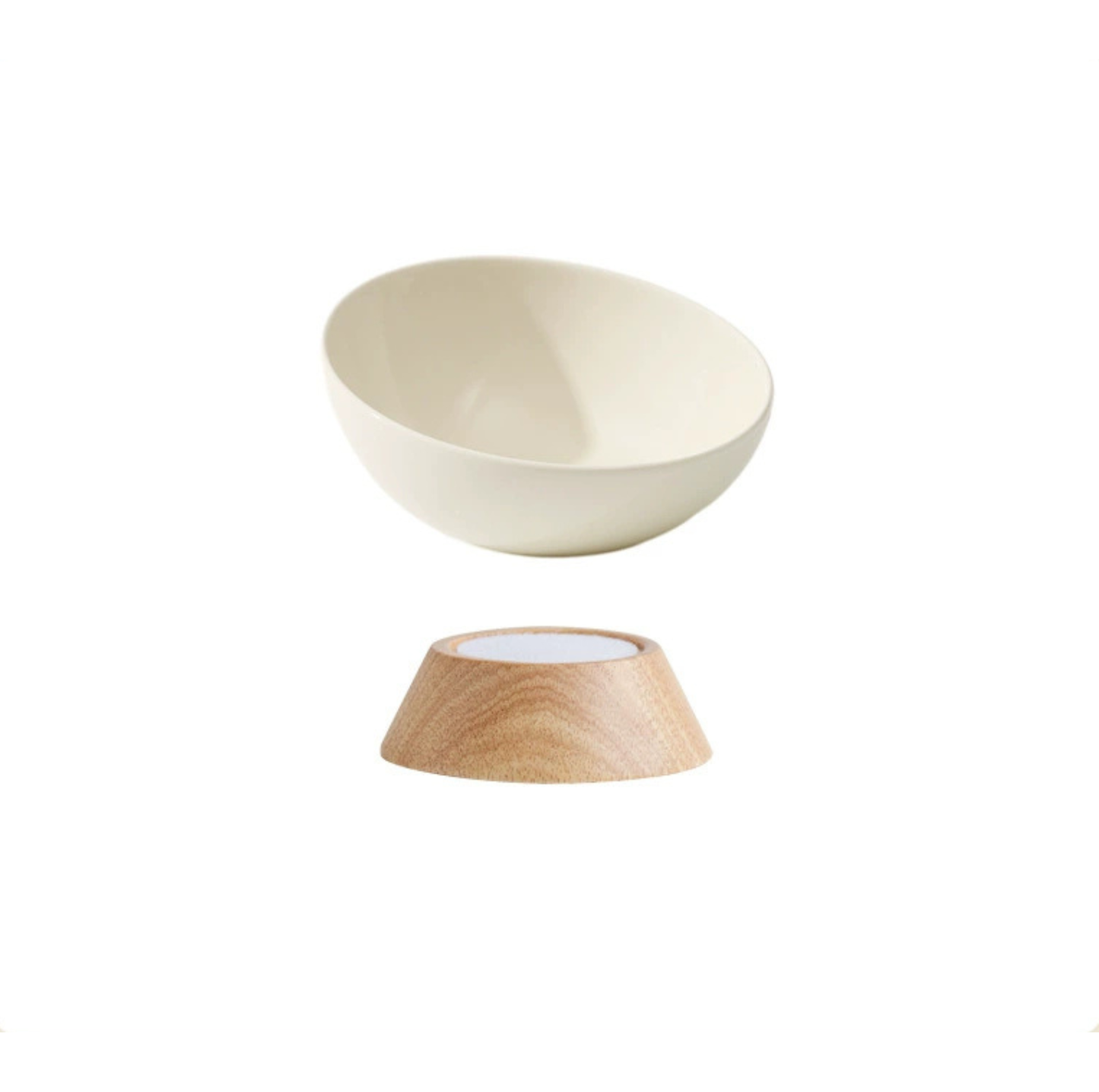 Elevated Round Ceramic Pet Bowl with Oak Base