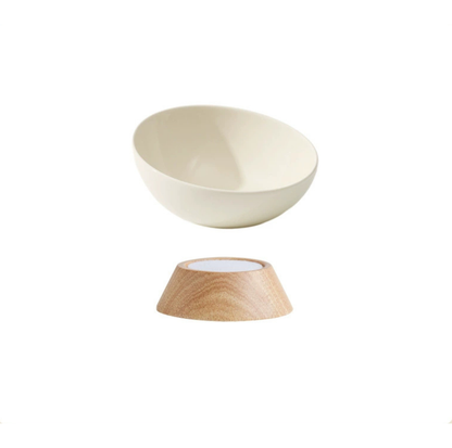 Elevated Round Ceramic Pet Bowl with Oak Base
