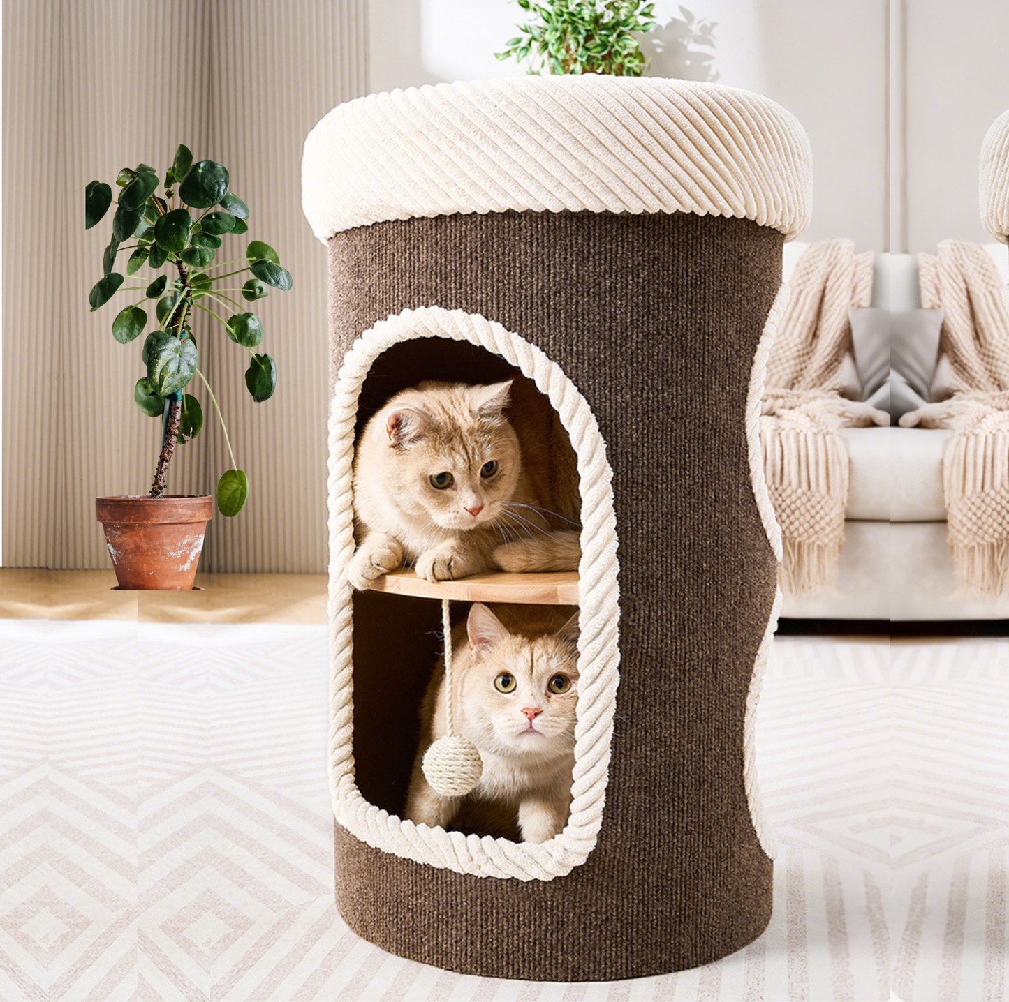 Marie Castle 3-Level Cat Tower & Bed– Multi-Tier Hideaway with Scratch-Resistant Fabric