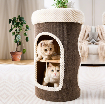 Marie Castle 3-Level Cat Tower & Bed– Multi-Tier Hideaway with Scratch-Resistant Fabric