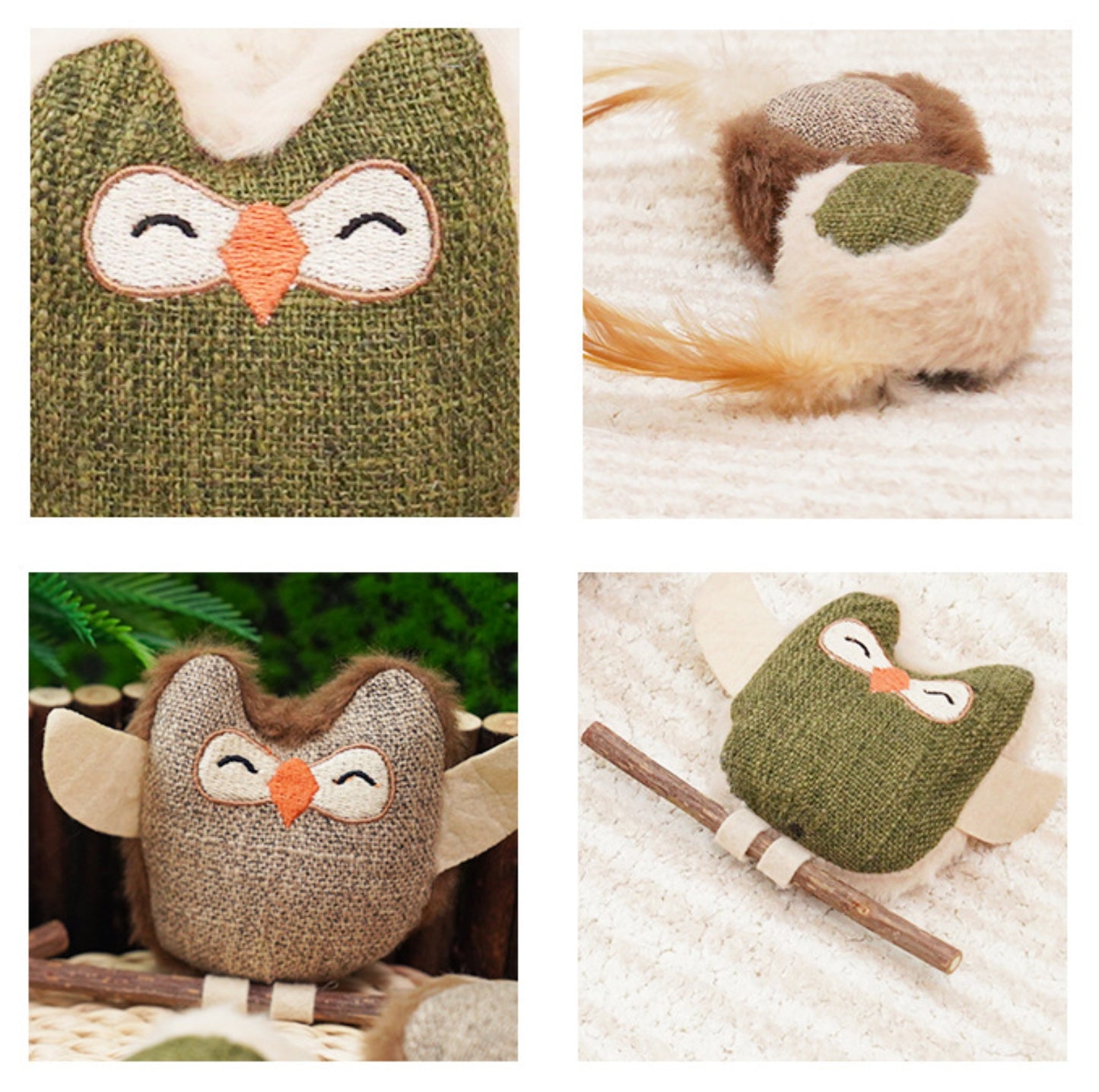 Linen Owl Cat Catnip Chew Toy