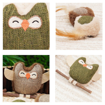 Linen Owl Cat Catnip Chew Toy