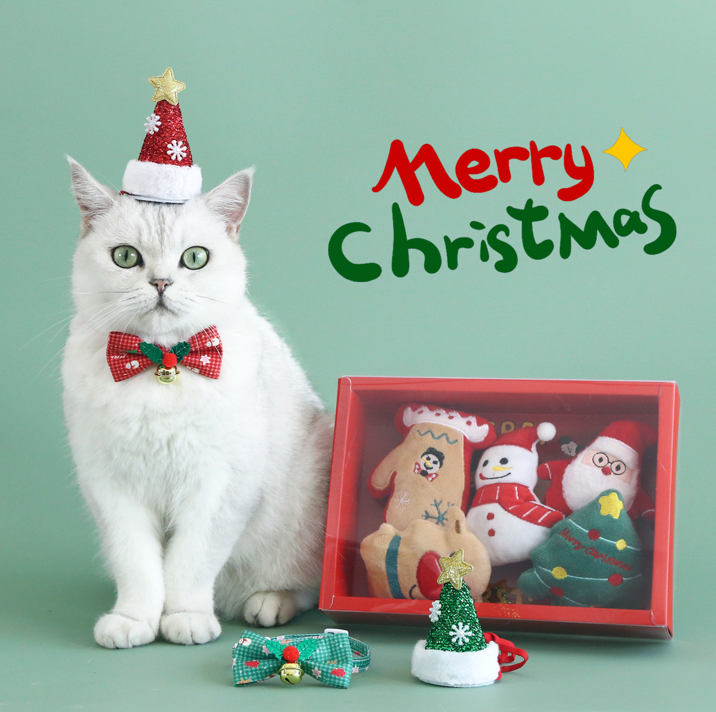 Christmas Cat Plush Toy Gift Box – 5-Piece Holiday Catnip Toy Set with Bell