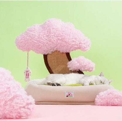 ZeZe Cherry Blossom Multifunctional Cat Bed with Sisal Scratcher and Catnip Toy