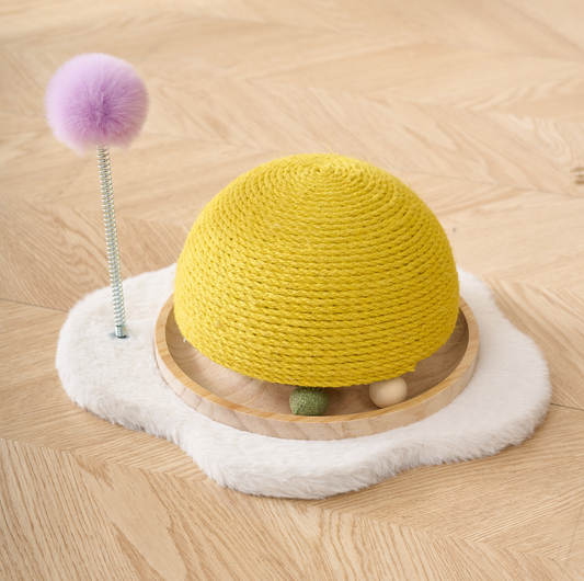 Egg Yolk Sisal Cat Scratcher with Track & Pom-Pom Toy
