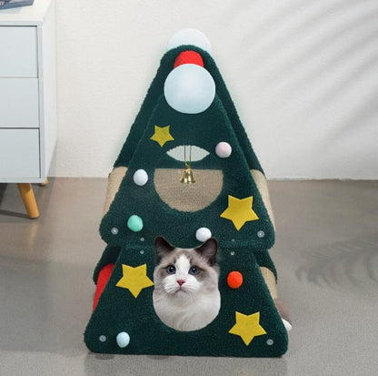 Christmas Tree Cat Scratching Post with Interactive Toys