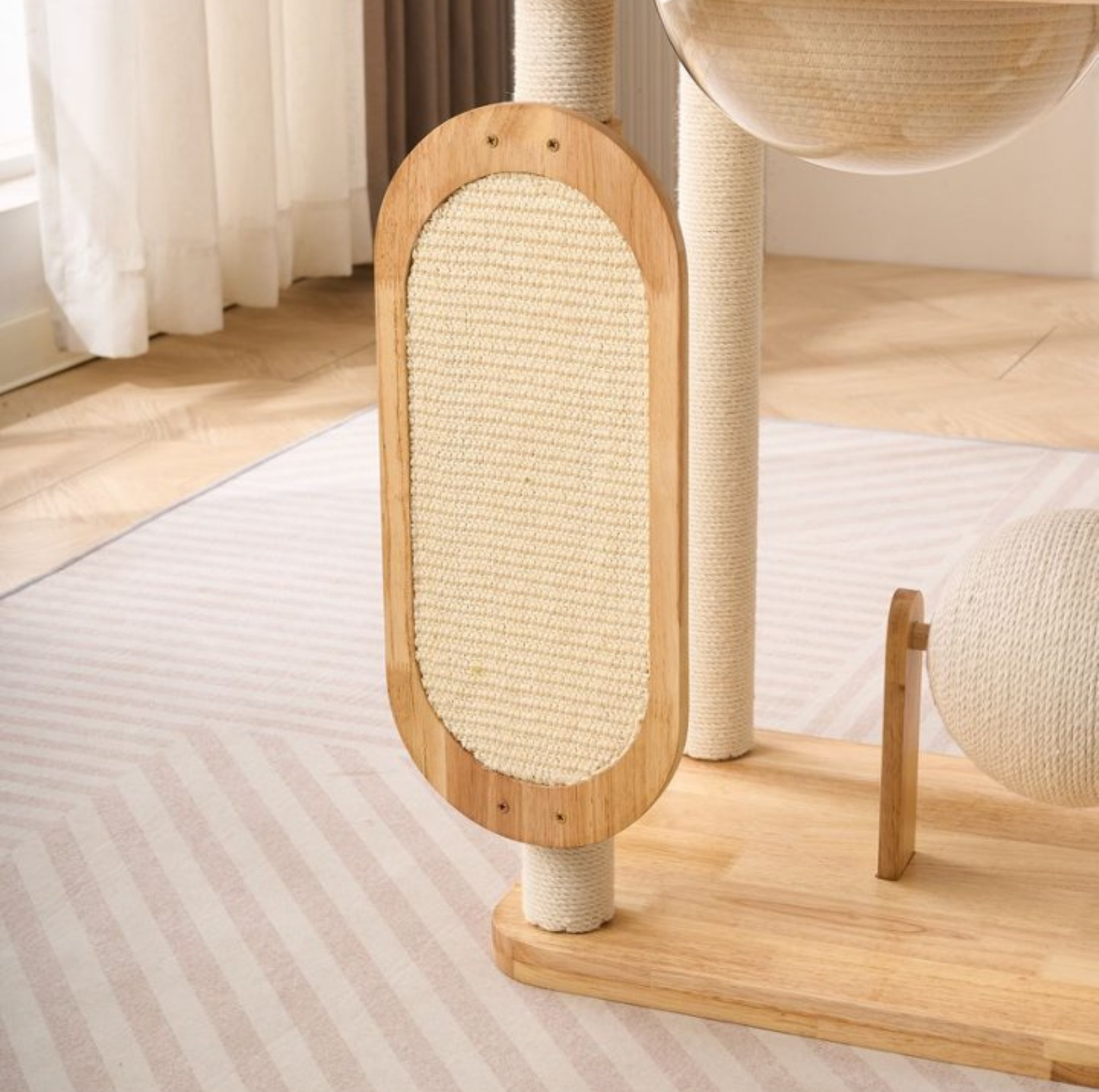 Wooden Cat Tree with Vertical Sisal Scratching Board & Play Features