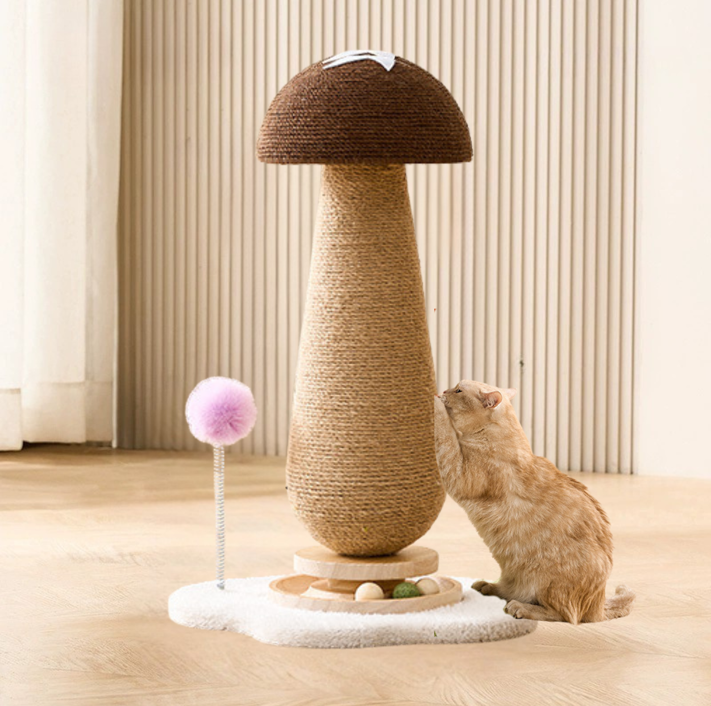 Mushroom Cat Scratch Post with Toy Ball Track
