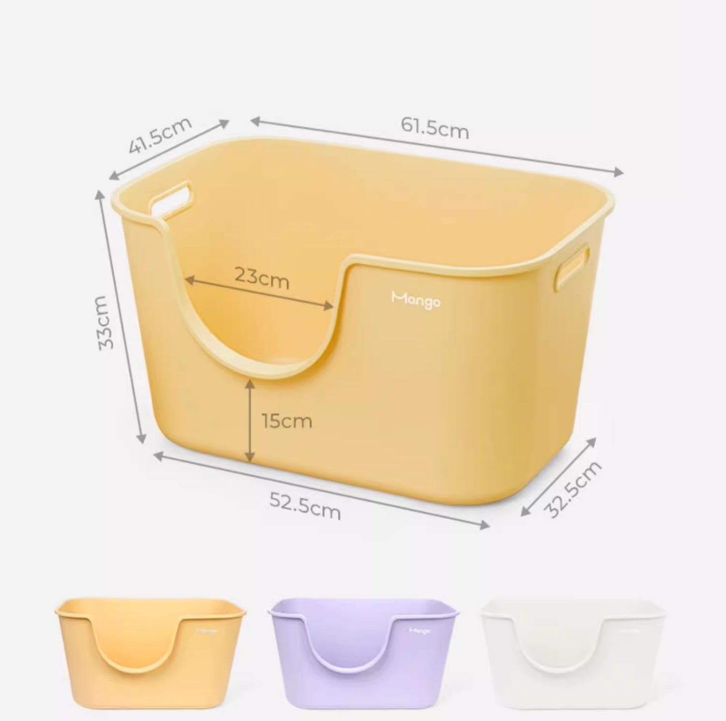 Mango Large High Edge Cat Litter Box - Mess-Free Design for Big Cats (61.5*41.5*33cm)