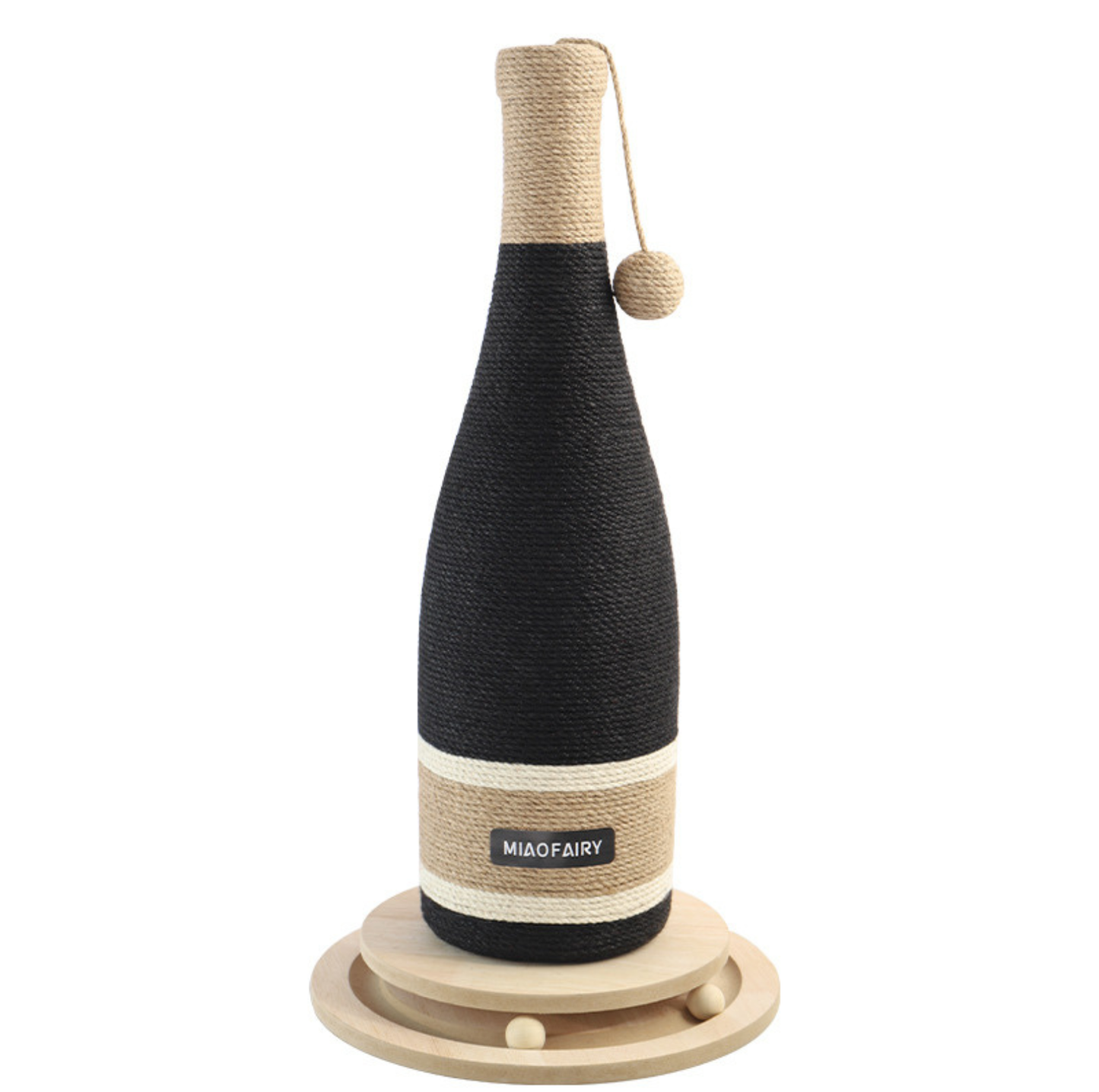 Wine Bottle Cat Scratching Post with Rotating Ball-Track Base