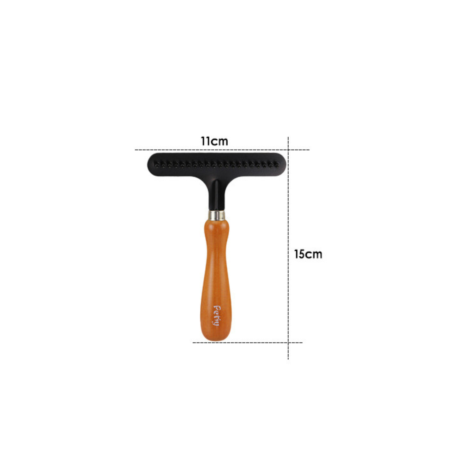 Stainless Steel Pet Undercoat Rake with Arc Wood Handle for Cats & Dogs