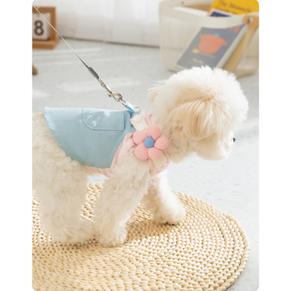 Denim Patchwork Pet Dress with D-Ring for Cats & Small Dogs