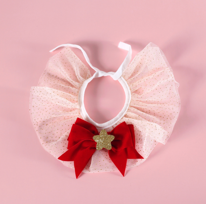 Christmas Velvet Princess Hat & Gold-Rimmed Organza Collar Set