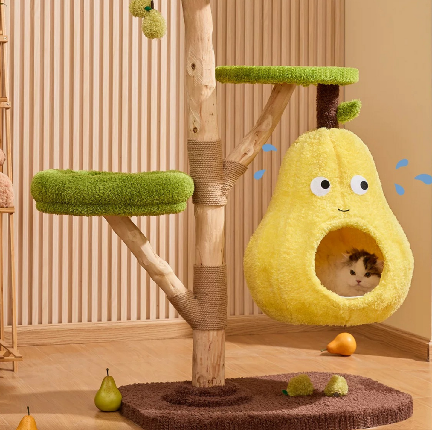 Cmisstree Large Wooden Cat Tree with Pear-Shaped Hammock House