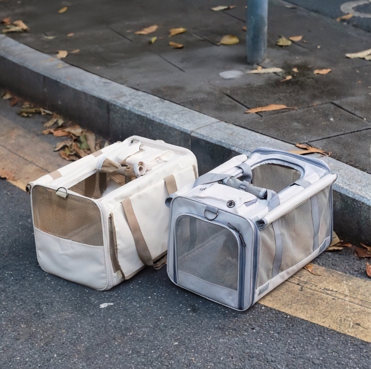 Large Foldable Mesh Pet Carrier with Roll-Up Covers - Up to 10kg