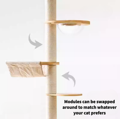 Solid Wood Adjustable Ceiling-Mounted Cat Tower - Style B