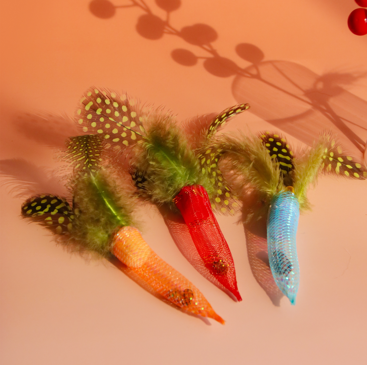 Chilli Pepper Silvervine Cat Toy with Feather & Bell