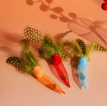 Chilli Pepper Silvervine Cat Toy with Feather & Bell