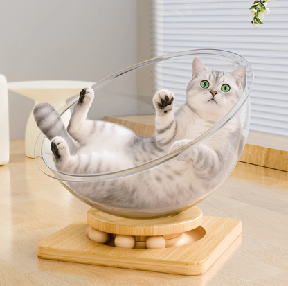 Clear Acrylic All-Season Cat Nest – Modern Floating Pod Bed with Wooden Base
