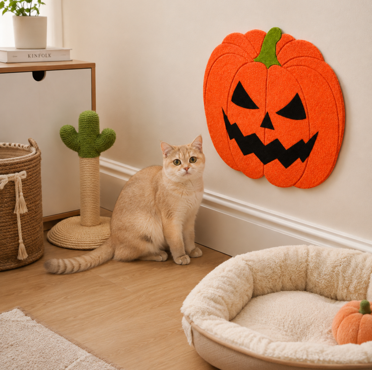 Pumpkin-Shaped Self-Adhesive Felt Cat Scratcher Mat