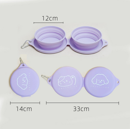 Silicone Foldable Double Pet Feeding Bowl - Portable & Travel-Friendly