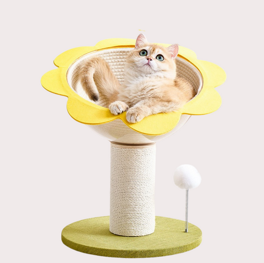 Sunflower Cat Scratching Tree with Cozy Hand-Woven Bed & Sisal Post