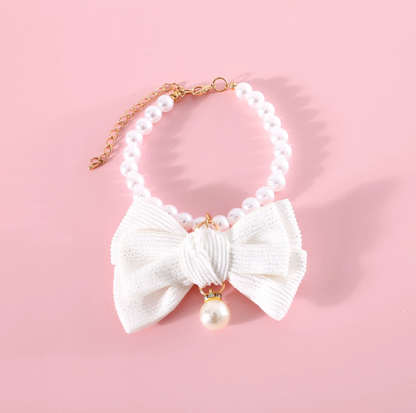 Pearl Bowknot Pet Necklace – For Cats & Small Dogs
