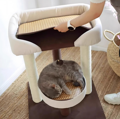 Japanese-Style Double-Level Cat Tree Cat Sofa - 90901B, Perfect for Window-Side Lounging