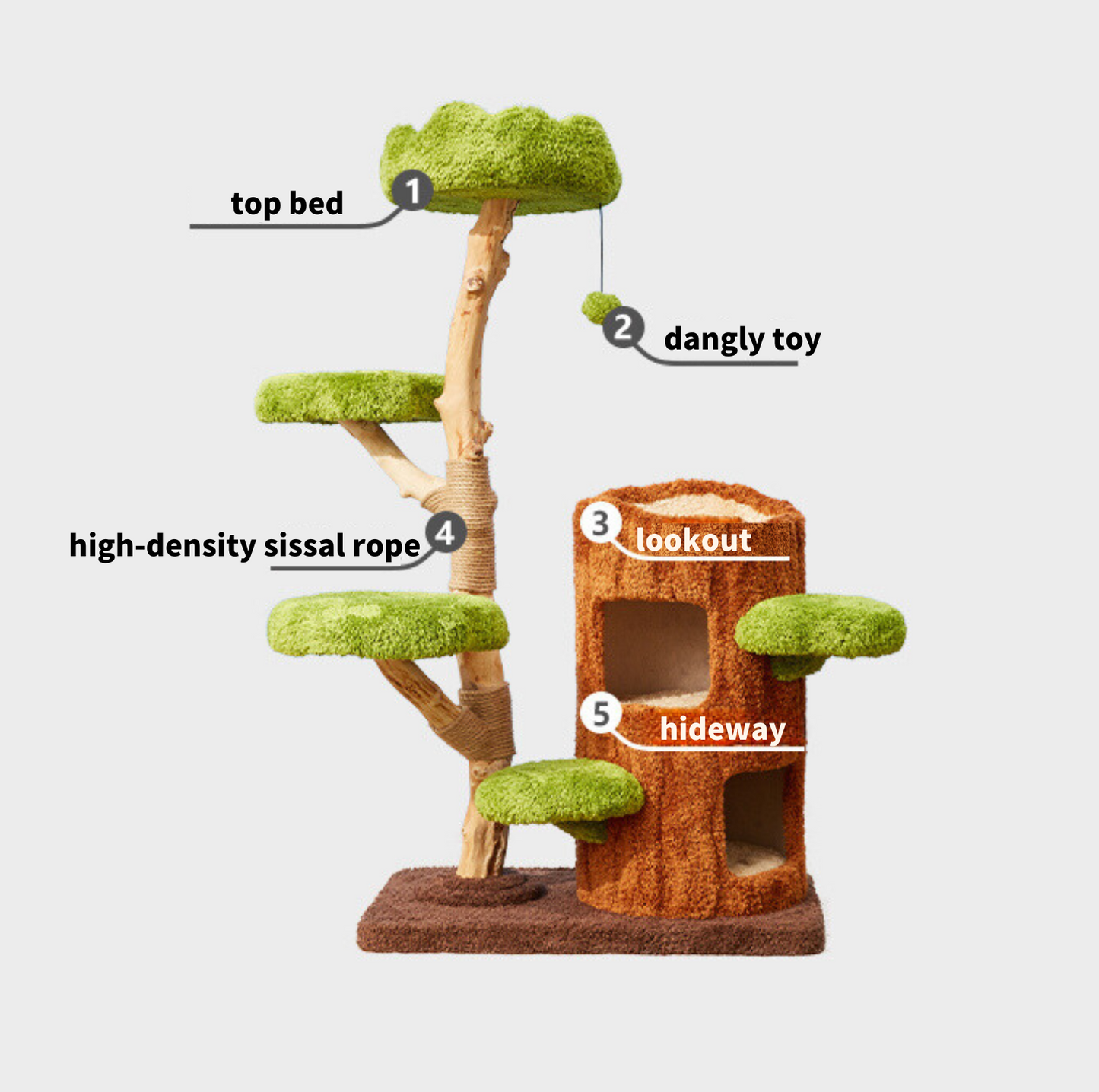 Cmisstree Tree Hollow Solid Wood 5-Tired Large Cat Tree