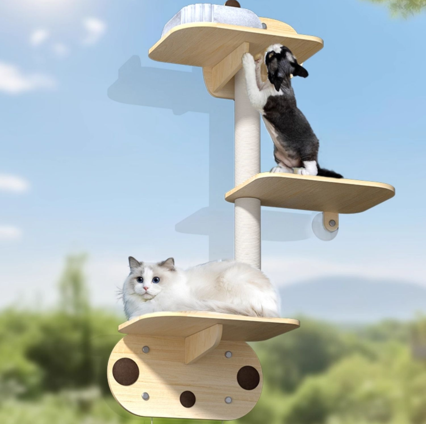 Giraffe-Themed Window/Tile-Mounted Cat Tree with Suction Cups