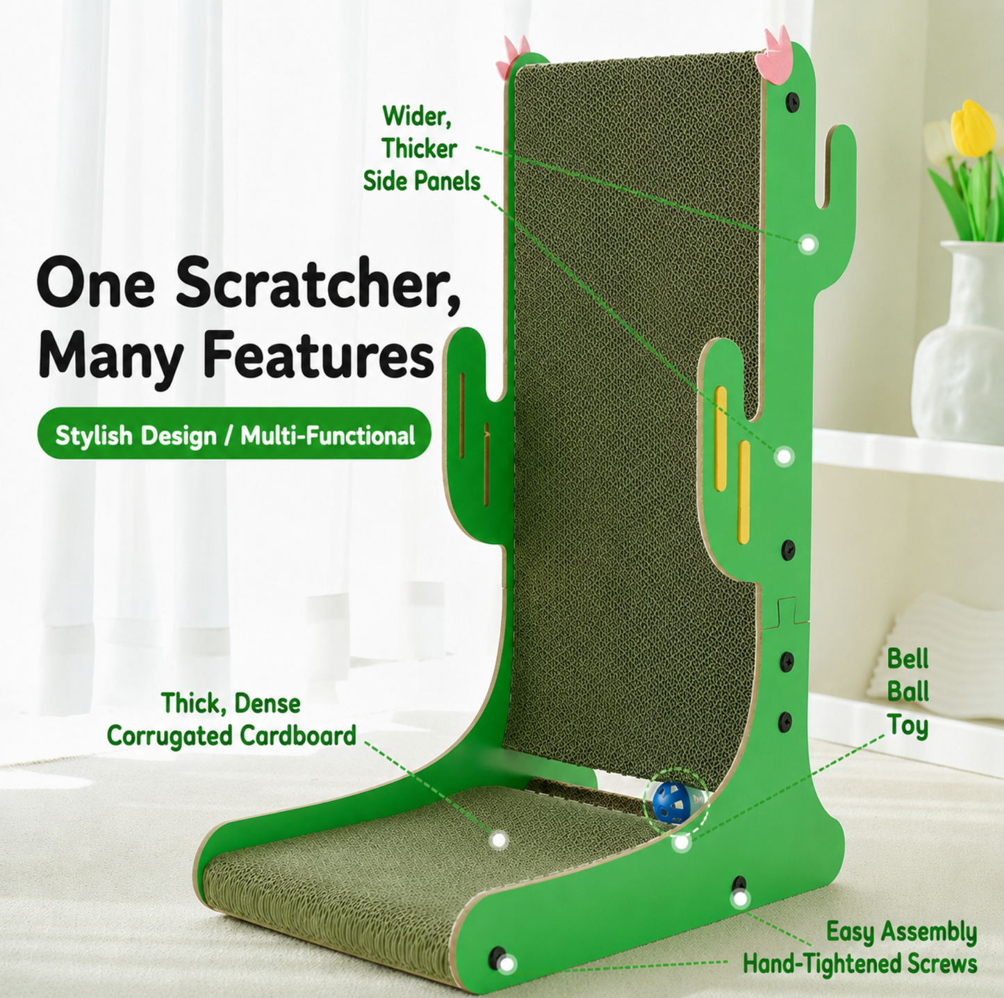 Cactus Multi-Surface Cat Scratching Board with Bell Ball
