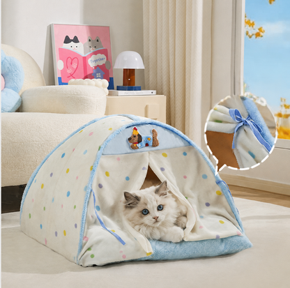 Door Curtain Tent Pet Bed with Double-Sided Mat