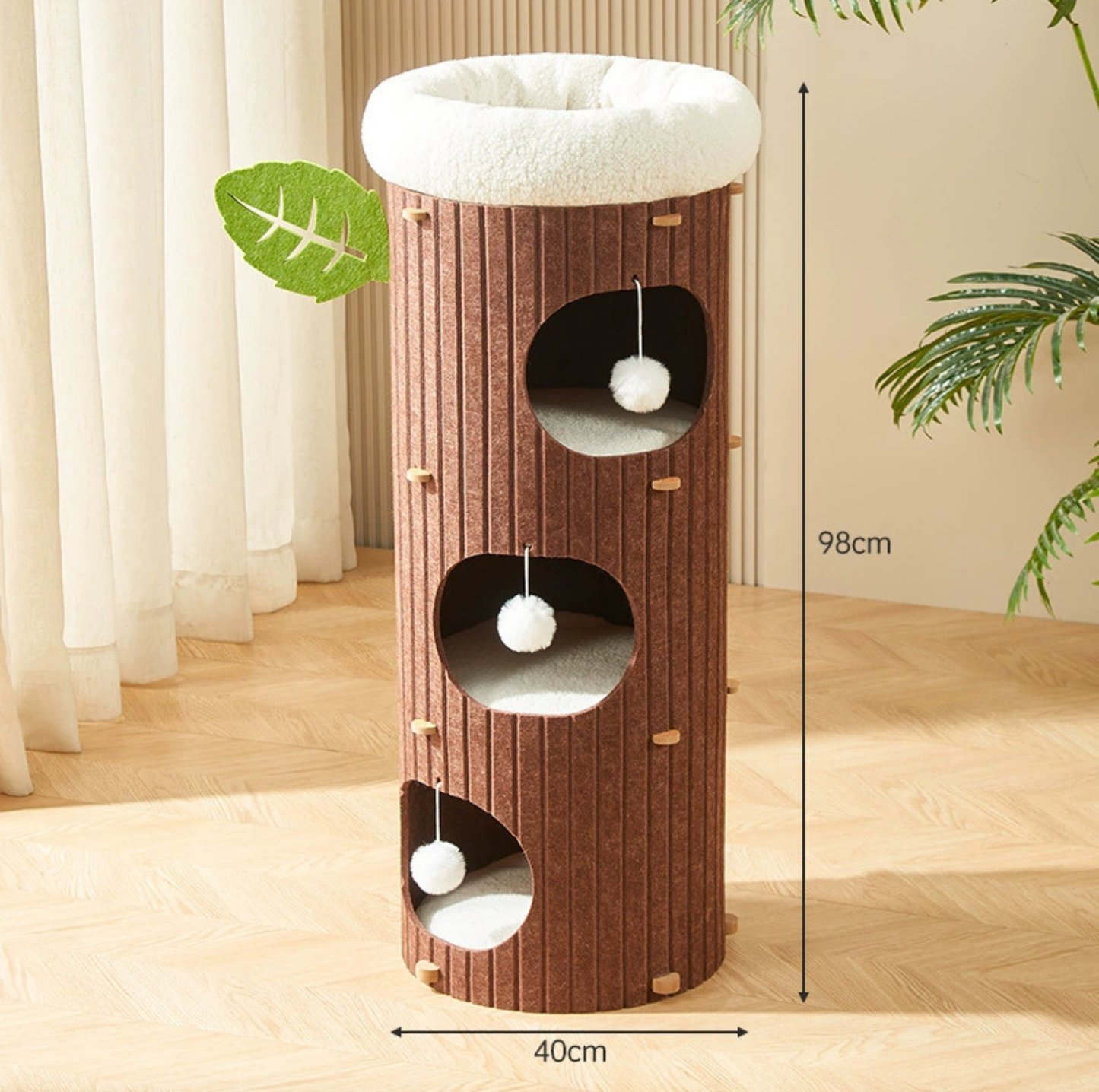 Tree Trunk Styled Felt Cat Barrel Tower